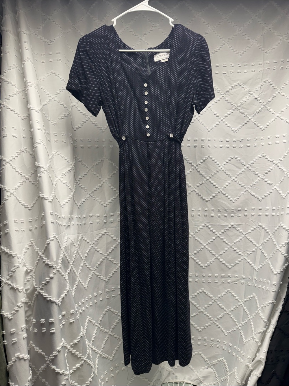 S.Roberts Vintage Black Polka
Dot Maxi Dress with Button
Accents Size 7/8